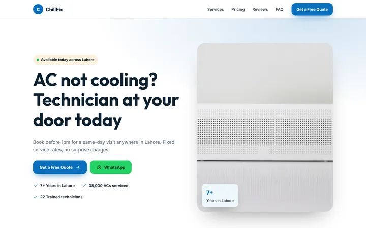 ChillFix — Lead-gen one-pager template for AC & Refrigeration