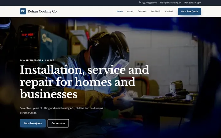 Rehan Cooling Co. — Company website template for AC & Refrigeration