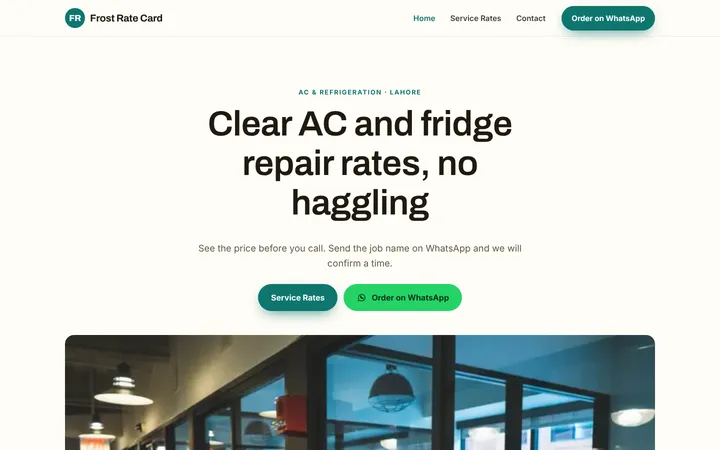 Frost Rate Card — Menu / price list template for AC & Refrigeration