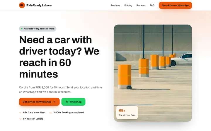 RideReady Lahore — Lead-gen one-pager template for Cars & Rent a Car