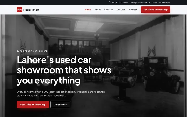 Mirza Motors — Company website template for Cars & Rent a Car