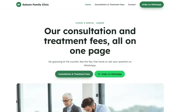 Sukoon Family Clinic — Menu / price list template for Clinic & Dental