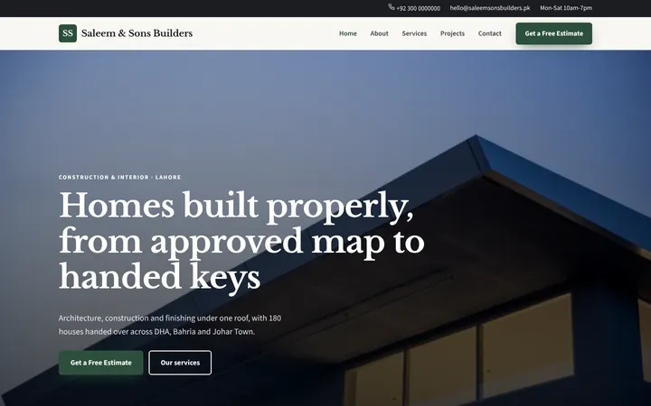 Saleem & Sons Builders — Company website template for Construction & Interior