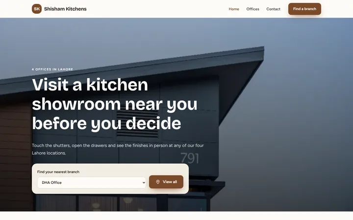 Shisham Kitchens — Multi-branch template for Construction & Interior