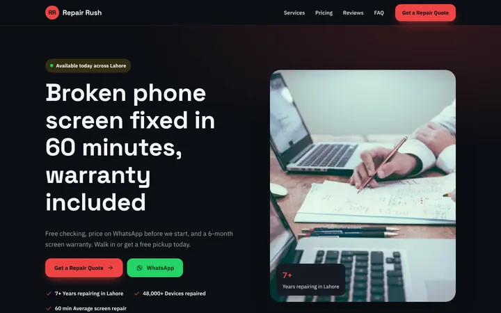 Repair Rush — Lead-gen one-pager template for Mobile & Electronics