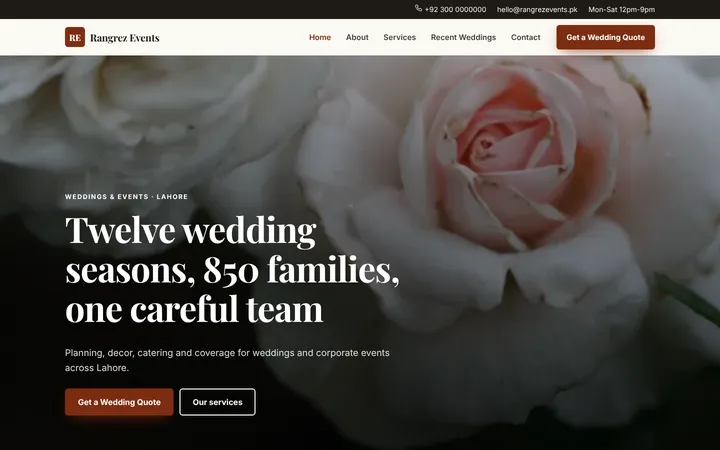 Rangrez Events — Company website template for Weddings & Events