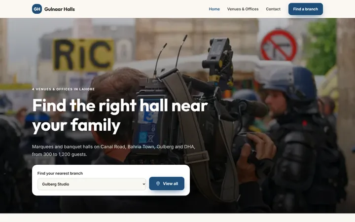Gulnaar Halls — Multi-branch template for Weddings & Events