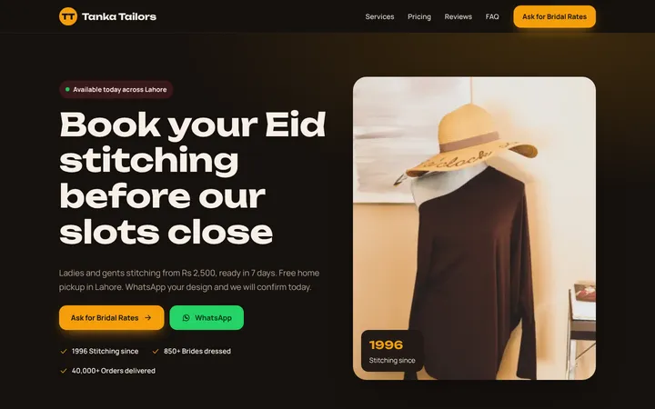 Tanka Tailors — Lead-gen one-pager template for Clothing Brand