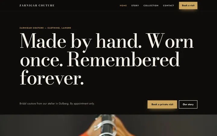 Zarnigar Couture — Premium brand template for Clothing Brand