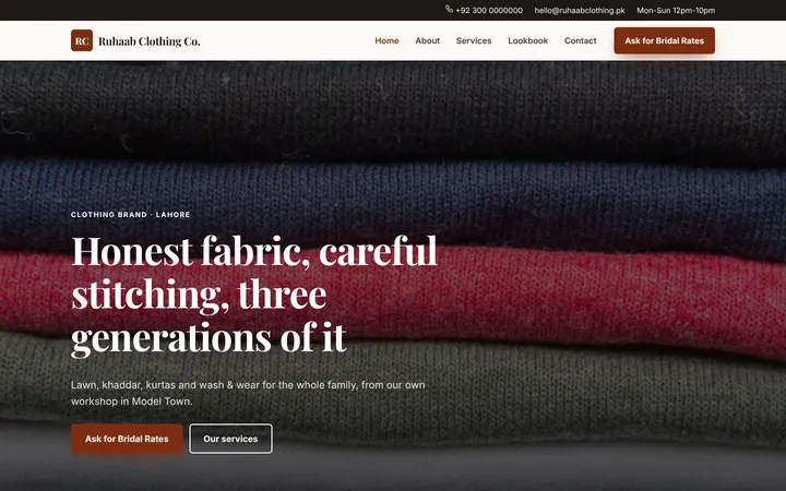 Ruhaab Clothing Co. — Company website template for Clothing Brand