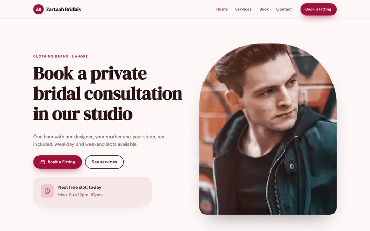 Zartaab Bridals — Booking website template for Clothing Brand