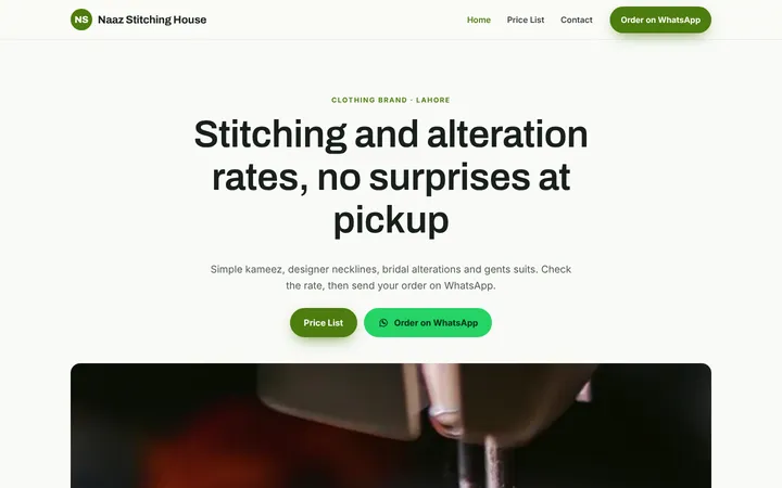 Naaz Stitching House — Menu / price list template for Clothing Brand