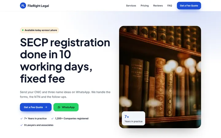 FileRight Legal — Lead-gen one-pager template for Law Firm & Consultancy