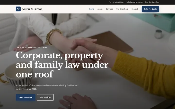 Anwar & Farooq — Company website template for Law Firm & Consultancy