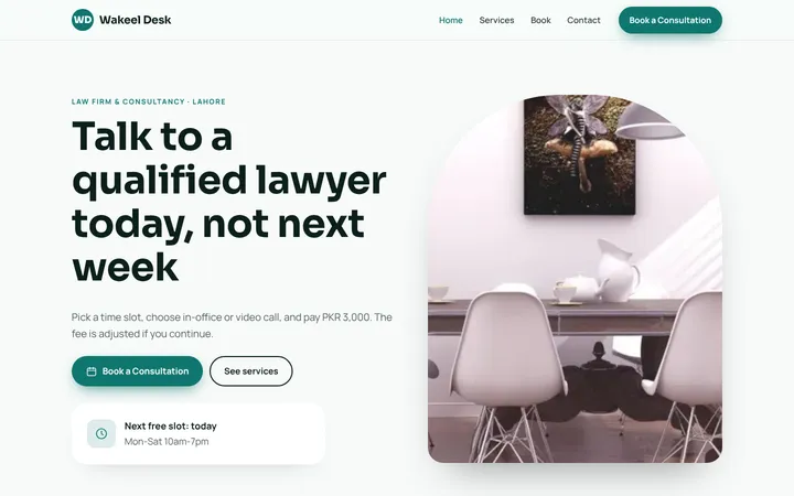 Wakeel Desk — Booking website template for Law Firm & Consultancy