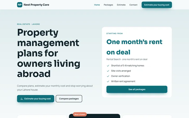 Nest Property Care — Packages + estimator template for Real Estate