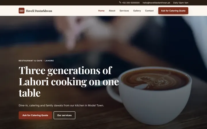 Haveli Dastarkhwan — Company website template for Restaurant & Cafe