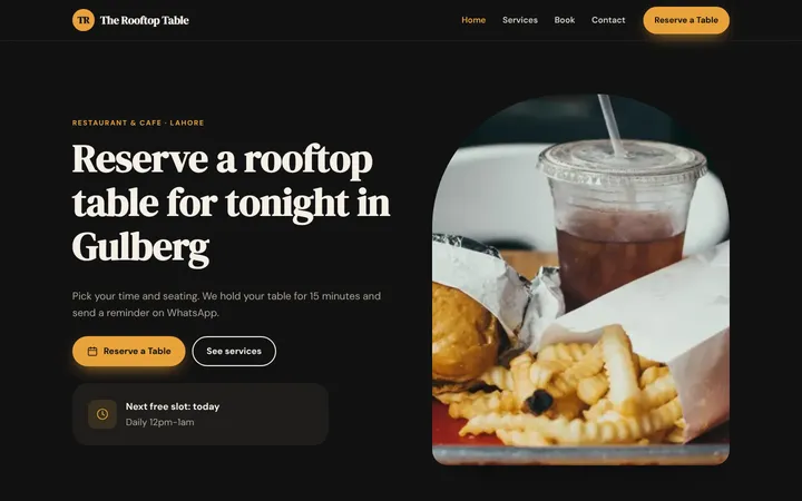 The Rooftop Table — Booking website template for Restaurant & Cafe