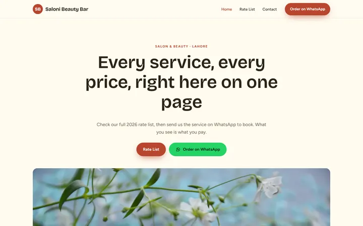 Saloni Beauty Bar — Menu / price list template for Salon & Beauty