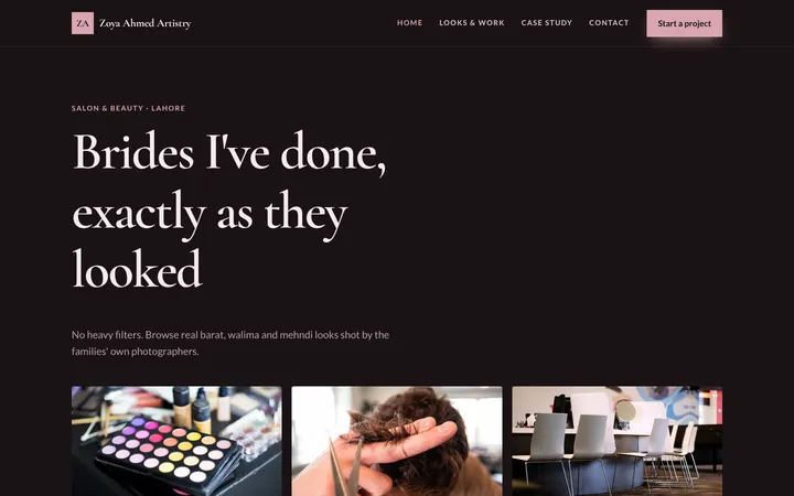 Zoya Ahmed Artistry — Portfolio & gallery template for Salon & Beauty
