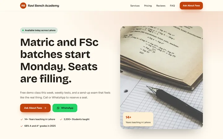 Ravi Bench Academy — Lead-gen one-pager template for School & Academy
