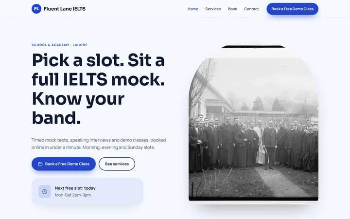 Fluent Lane IELTS — Booking website template for School & Academy