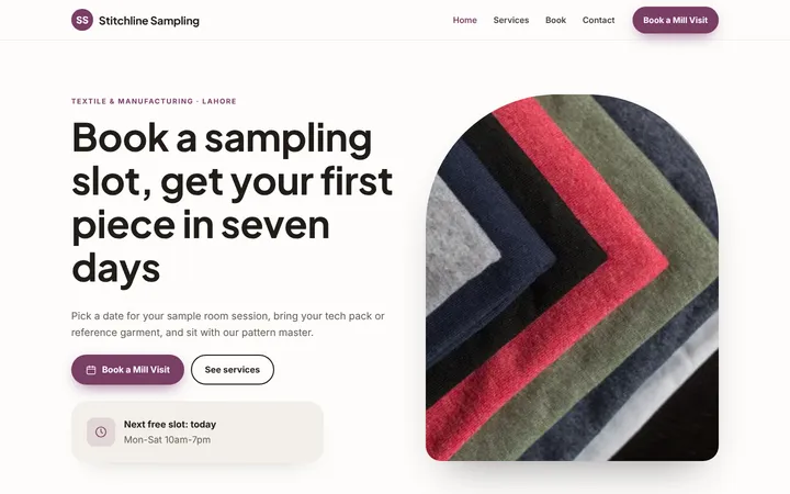 Stitchline Sampling — Booking website template for Textile & Manufacturing