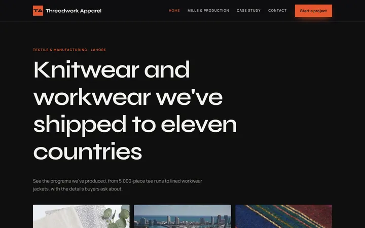 Threadwork Apparel — Portfolio & gallery template for Textile & Manufacturing