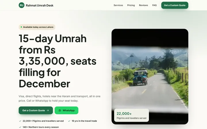Rahmat Umrah Desk — Lead-gen one-pager template for Travel & Tours