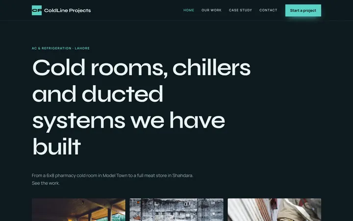 Home page of ColdLine Projects, a sample portfolio & gallery website