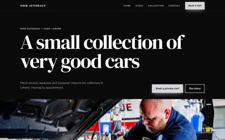 Home page of Noir Autohaus, a sample premium brand website