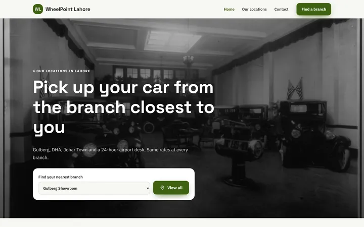 Home page of WheelPoint Lahore, a sample multi-branch website