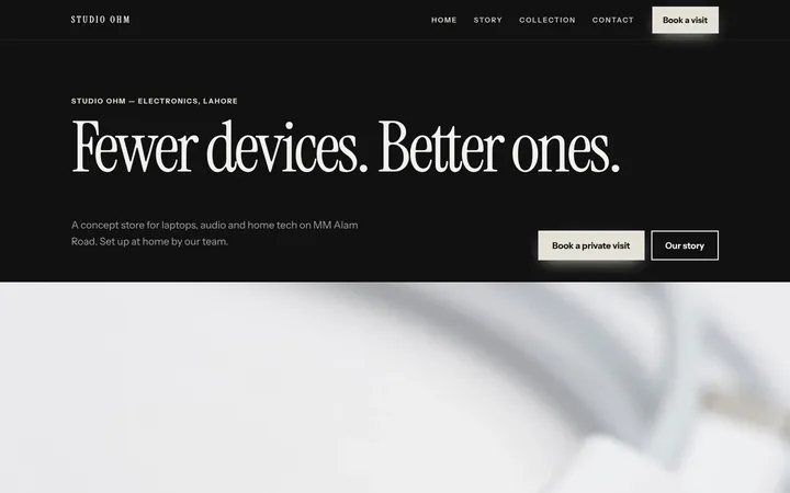 Home page of Studio Ohm, a sample premium brand website