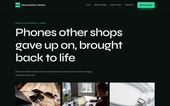 Home page of Microsolder Works, a sample portfolio & gallery website