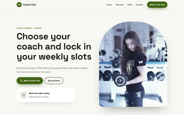 Home page of Coach Hub, a sample booking website website