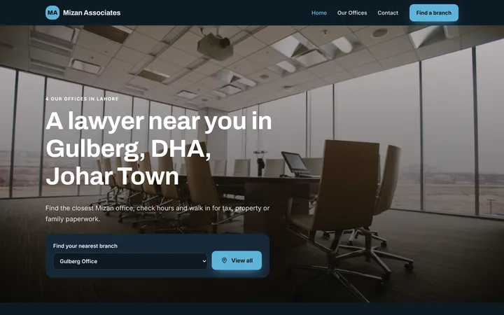 Home page of Mizan Associates, a sample multi-branch website