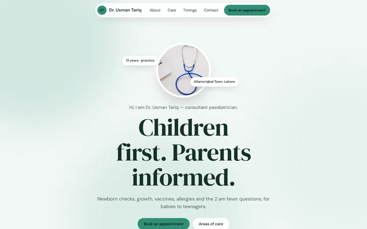 Home page of Dr. Usman Tariq, a sample soft layout website