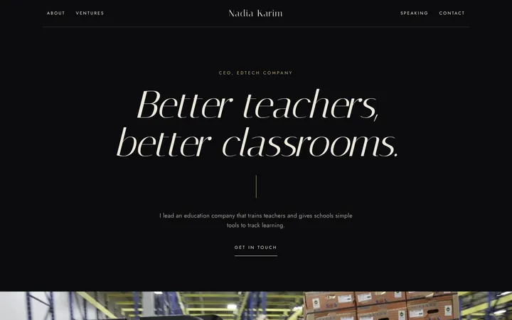 Home page of Nadia Karim, a sample luxe layout website