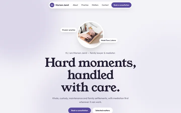 Home page of Mariam Jamil, a sample soft layout website