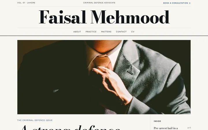 Home page of Faisal Mehmood, a sample magazine layout website