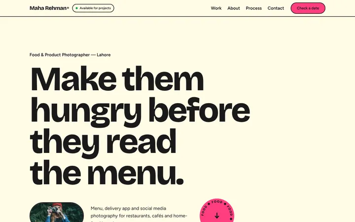 Home page of Maha Rehman, a sample pop layout website