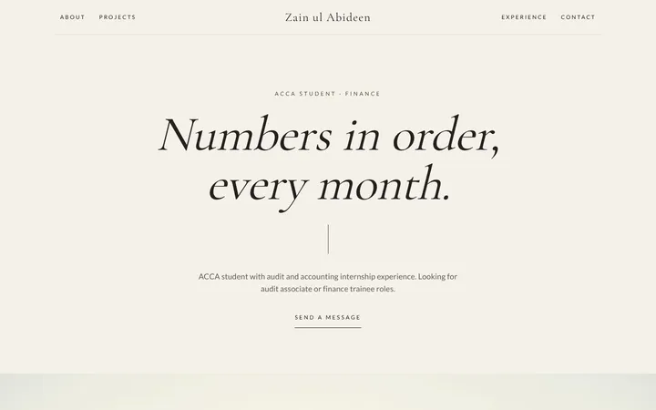 Home page of Zain ul Abideen, a sample luxe layout website